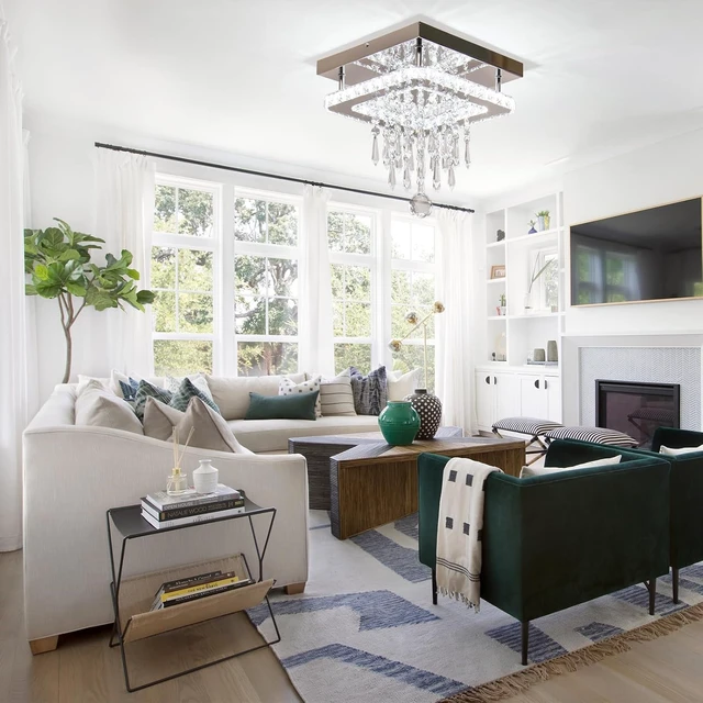 Alt view image 5 of 7 - Square Crystal Chandelier Modern LED Crystal Ceiling Light