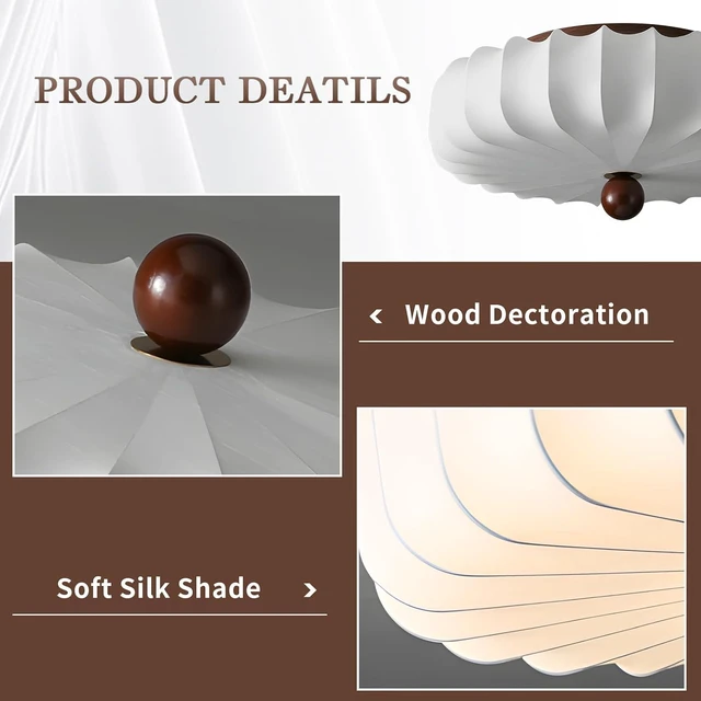 Alt view image 3 of 7 - KCO Japanese 15.7 White Imitation Silk Fabric Flush Mount Ceiling Light