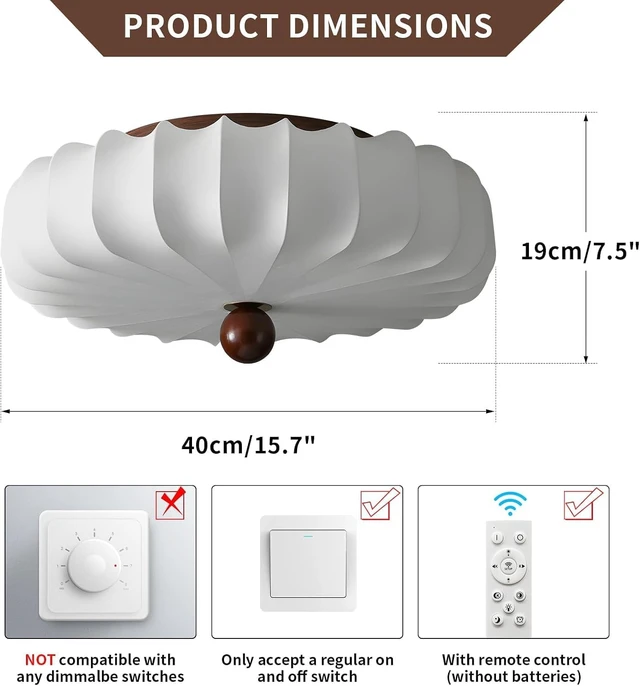 Alt view image 2 of 7 - KCO Japanese 15.7 White Imitation Silk Fabric Flush Mount Ceiling Light