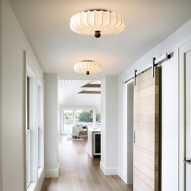 Alt view image 6 of 7 - KCO Japanese 15.7 White Imitation Silk Fabric Flush Mount Ceiling Light