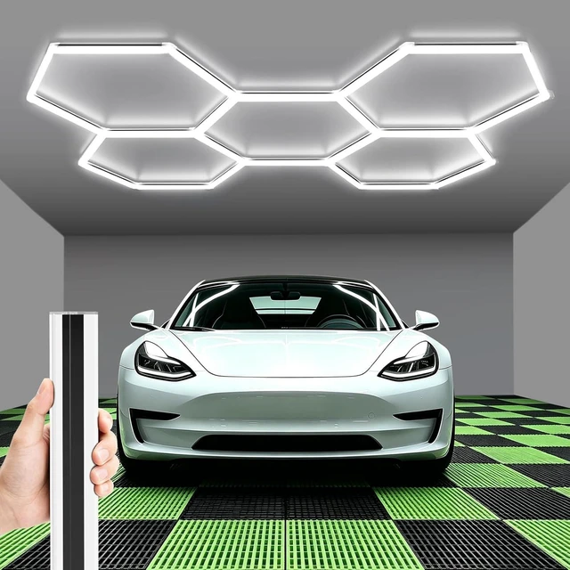 Main image of Gardencoin Hexagon LED Garage Lights 2026 Updated,1.3-inch Widened Light Surface, 168W 18000LM 6500K 5 Grids, Thickened-PC Shell, LED Shop Lighting for Garage, Car Detailing, Gym, Workshop, Basement