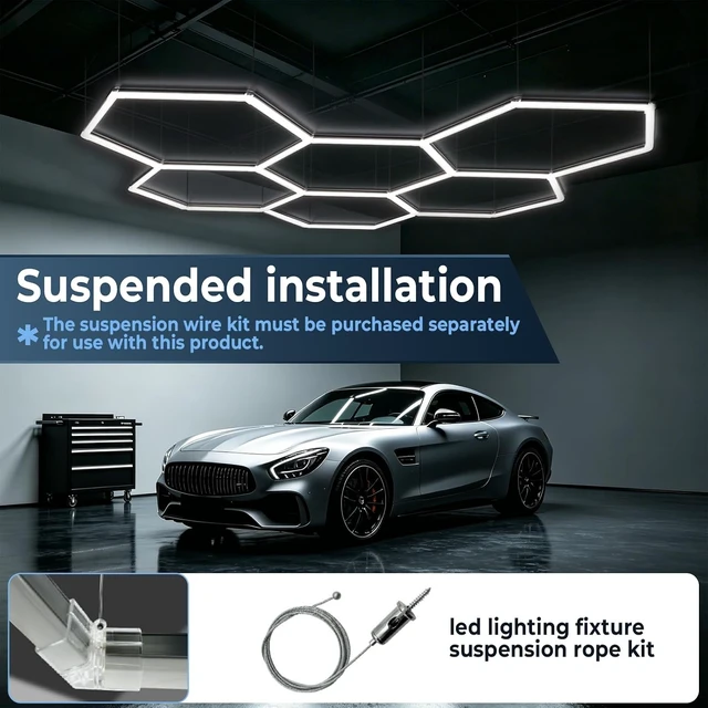 Alt view image 5 of 7 - Gardencoin Hexagon LED Garage Lights 2026 Updated,1.3-inch Widened Light Surface, 168W 18000LM 6500K 5 Grids, Thickened-PC Shell, LED Shop Lighting for Garage, Car Detailing, Gym, Workshop, Basement