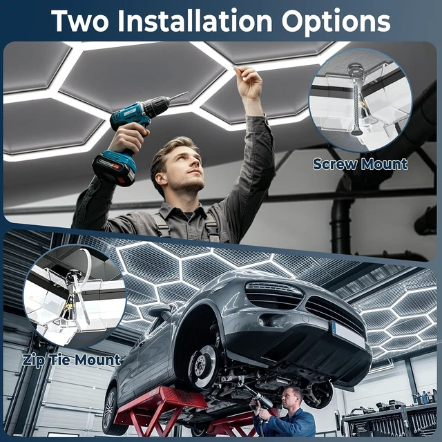 Alt view image 7 of 7 - Gardencoin Hexagon LED Garage Lights 2026 Updated,1.3-inch Widened Light Surface, 168W 18000LM 6500K 5 Grids, Thickened-PC Shell, LED Shop Lighting for Garage, Car Detailing, Gym, Workshop, Basement