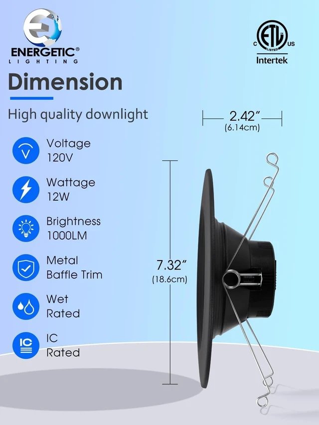 Alt view image 2 of 7 - 12 Pack 5/6 Inch 5CCT Black LED Recessed Lighting Retrofit, 2700K/3000K/4000K/5000K/6500K Selectable, Dimmable Can Lights with Baffle Trim, 12W=150W, High Brightness 1000LM, Wet Rated, ETL Certified