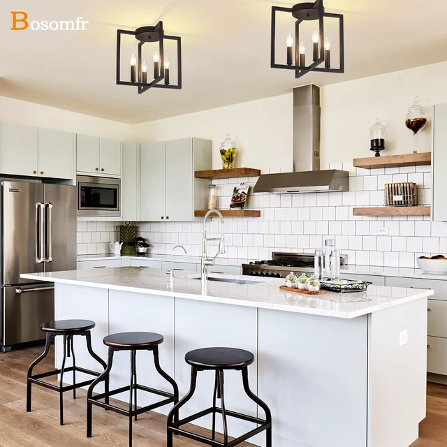 Alt view image 7 of 7 - Semi Flush Mount 4-Light Black Ceiling Light, Modern Industrial Light