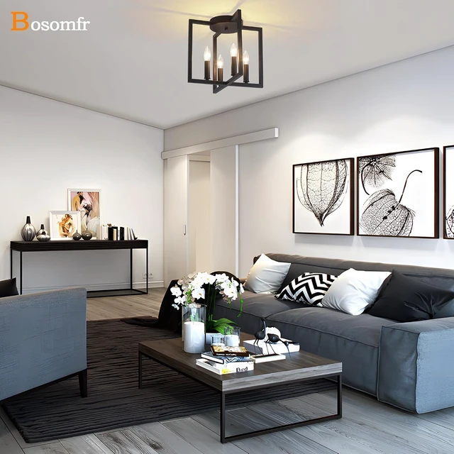 Alt view image 5 of 7 - Semi Flush Mount 4-Light Black Ceiling Light, Modern Industrial Light