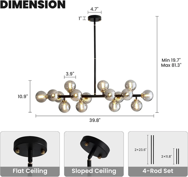 Alt view image 7 of 7 - Rectangle Mid Century Modern Chandelier Linear Chandelier for Dining Room