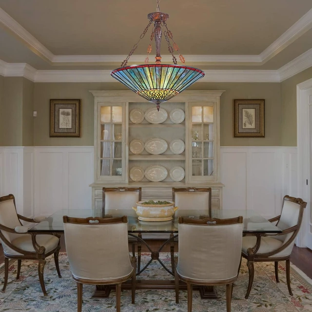 Alt view image 4 of 7 - Capulina Tiffany Lamp Blue Stained Glass Chandelier Pendant Light 3-Light