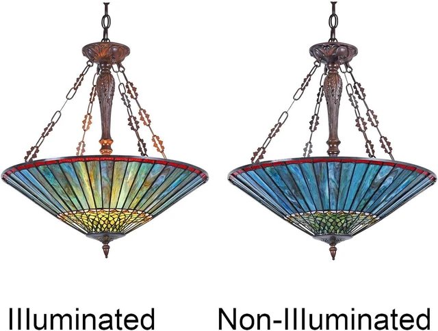 Alt view image 7 of 7 - Capulina Tiffany Lamp Blue Stained Glass Chandelier Pendant Light 3-Light