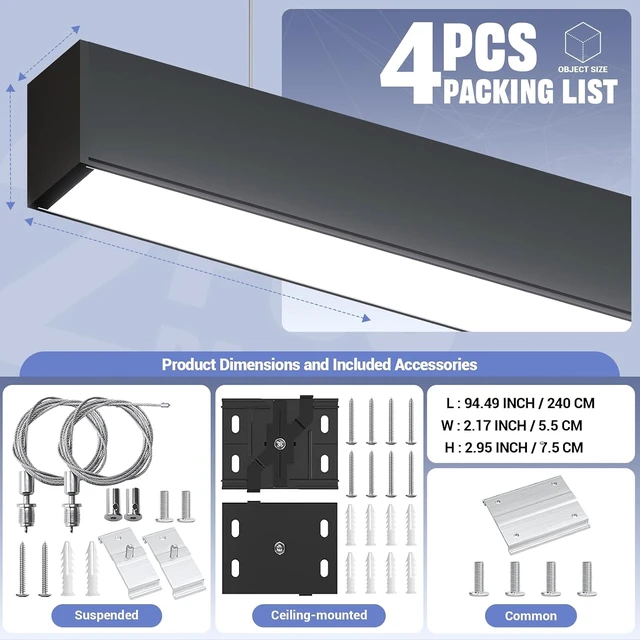 Alt view image 2 of 7 - 8FT LED Linear Light,100/90/80/70/60W Up and Down Light,3000/4000/5000K CCT