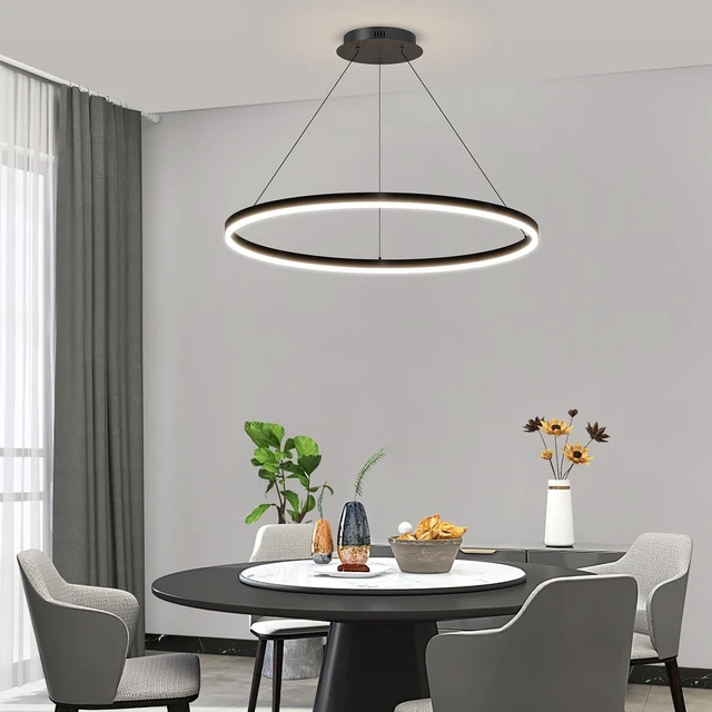 Main image of 23.6in Modern Pendant Lights, Acrylic Anti Flicker Pendant Lamp with Remote Control LED Dimmable 3 Color Mode & Brightness (Warm & Cool & Neutral Light) Ceiling Lamp for Kitchen,Chandelier Black