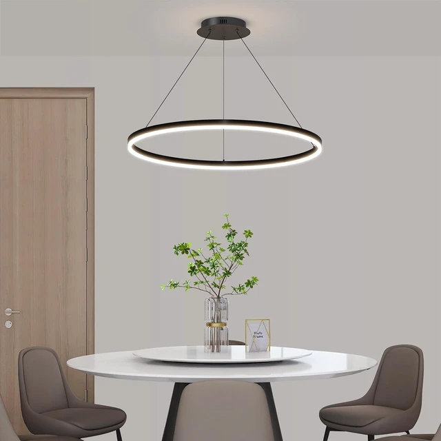 Alt view image 5 of 7 - 23.6in Modern Pendant Lights, Acrylic Anti Flicker Pendant Lamp with Remote Control LED Dimmable 3 Color Mode & Brightness (Warm & Cool & Neutral Light) Ceiling Lamp for Kitchen,Chandelier Black