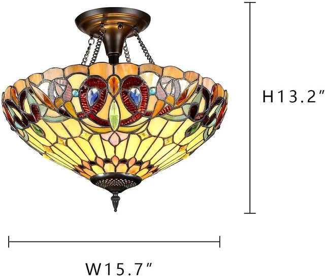 Alt view image 2 of 7 - Capulina Tiffany Lamp Cream Brown Stained Glass Semi Ceiling Light 2-Light