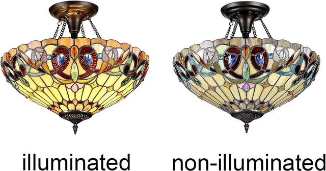 Alt view image 7 of 7 - Capulina Tiffany Lamp Cream Brown Stained Glass Semi Ceiling Light 2-Light