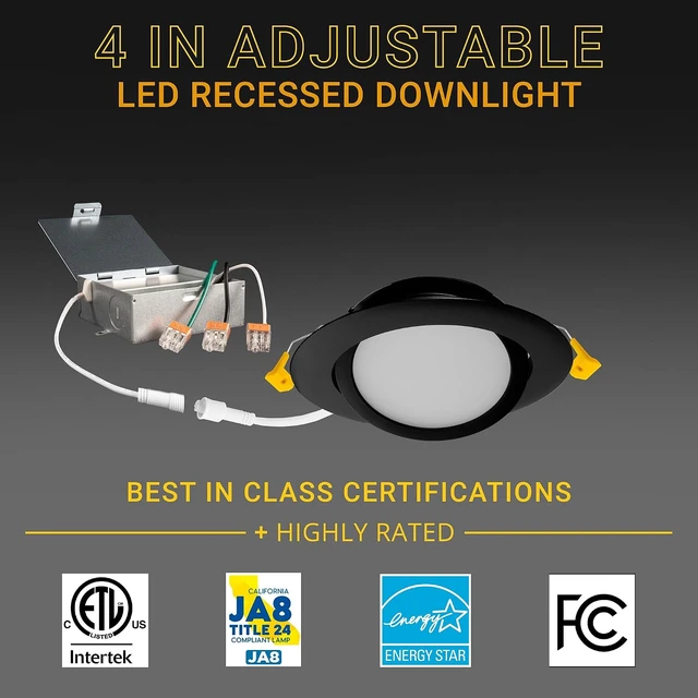 Alt view image 3 of 7 - NUWATT Airtight 4 Inch Gimbal Black LED Recessed Lights, 2700K-5000K, 6PK