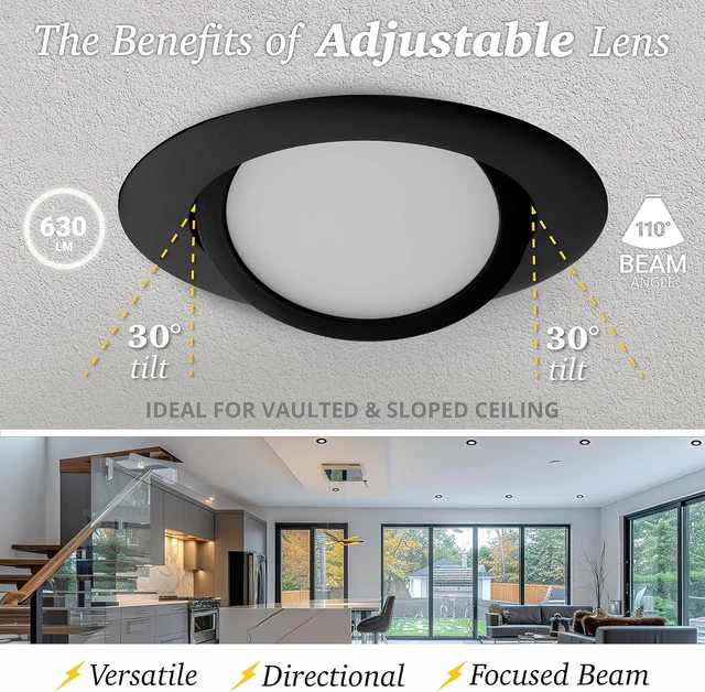 Alt view image 7 of 7 - NUWATT Airtight 4 Inch Gimbal Black LED Recessed Lights, 2700K-5000K, 6PK