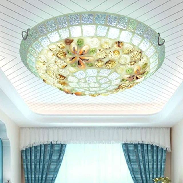 Main image of LITFAD 12" Mediterranean Shell LED Flush Mount Ceiling Light for Bedroom