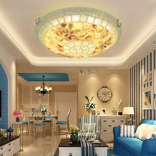 Alt view image 3 of 7 - LITFAD 12" Mediterranean Shell LED Flush Mount Ceiling Light for Bedroom