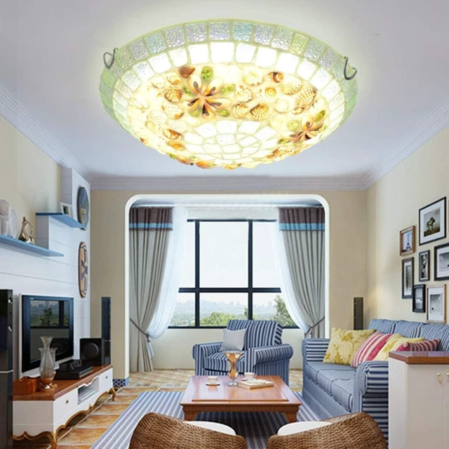 Alt view image 2 of 7 - LITFAD 12" Mediterranean Shell LED Flush Mount Ceiling Light for Bedroom