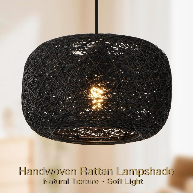Alt view image 5 of 7 - Plug in Pendant Light with Woven Rattan Lampshade, 12 Boho Hanging Lamp with 15FT Cord & On/Off Switch, E26 Socket, Ceiling Hook Installation for Bedroom Living Room Dining Nook Apartment
