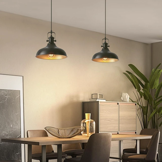 Alt view image 3 of 7 - Farmhouse Pendant Lights, 11.4" Black Pendant Lighting for Kitchen Island, 2 Pack Kitchen Island Lighting, Industrial Vintage Hanging Light Fixtures for Barn, Dining Room