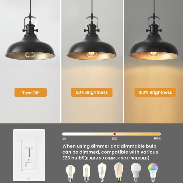 Alt view image 5 of 7 - Farmhouse Pendant Lights, 11.4" Black Pendant Lighting for Kitchen Island, 2 Pack Kitchen Island Lighting, Industrial Vintage Hanging Light Fixtures for Barn, Dining Room