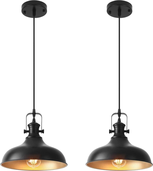 Main image of Farmhouse Pendant Lights, 11.4" Black Pendant Lighting for Kitchen Island, 2 Pack Kitchen Island Lighting, Industrial Vintage Hanging Light Fixtures for Barn, Dining Room