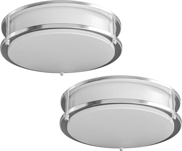 Main image of Brushed Nickel Ceiling Light 12 inch Flush Mount Adjustable Light Color (3000K/4000K/6500K) Surface Mount Ceiling Lamp for RV, Trailer, Camper, Boat DC 12V 22W (2 Pack)