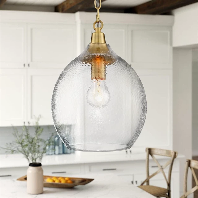 Main image of Untrammelife Gold Hammered Glass Globe Pendant Light, Kitchen Island Brass