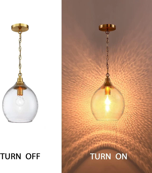 Alt view image 3 of 7 - Untrammelife Gold Hammered Glass Globe Pendant Light, Kitchen Island Brass