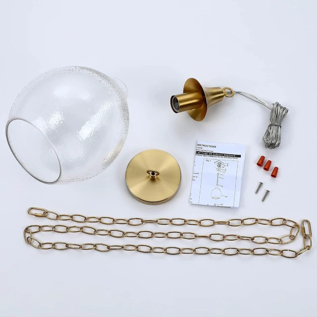 Alt view image 7 of 7 - Untrammelife Gold Hammered Glass Globe Pendant Light, Kitchen Island Brass