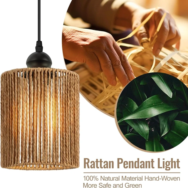 Alt view image 3 of 7 - BoostArea 2 Pack Rattan Pendant Lights Kitchen Island, Farmhouse Chandelier with Handwoven Wicker Shade, Adjustable Height Boho Hanging Light for Kitchen Island/Dining Room/Bedroom/Hallway, No Bulb