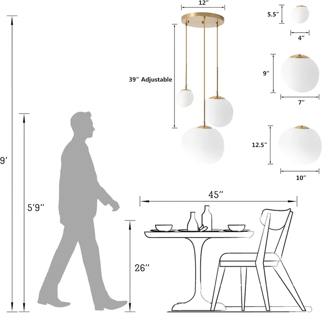 Alt view image 5 of 7 - EFPefect 3 Lights Pendant Light for Kitchen Island Modern Globe Cluster Chandelier Ceiling Light Fixture for Dining Living Room Bedroom