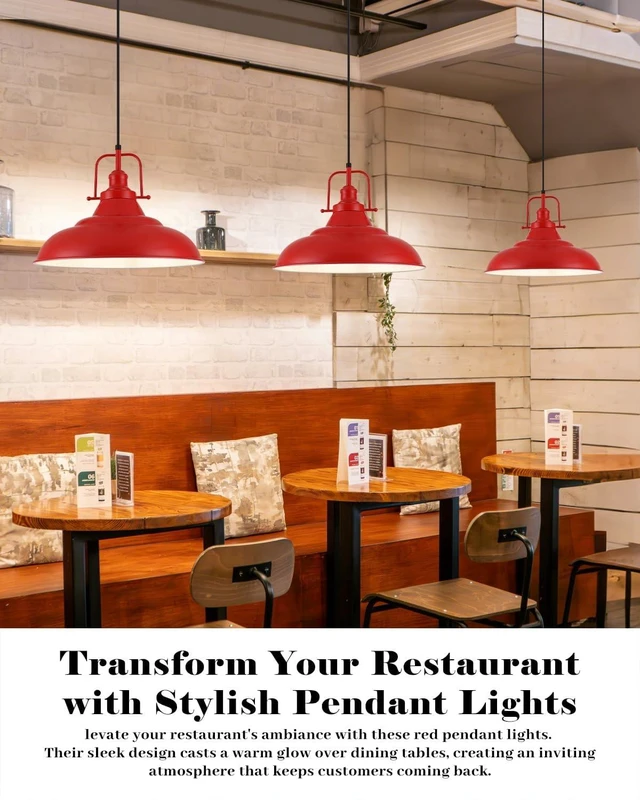 Alt view image 2 of 7 - Red Pendant Light, 16 Inch Large Industrial Pendant Lights, Matte Red Pendant Lights Kitchen Island, Vintage Farmhouse Pendant Light for Kitchen Island, Dining Room, Hallway (1 Pack)