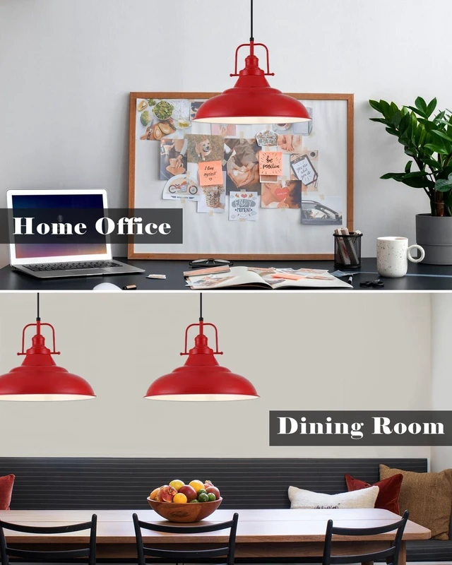 Alt view image 7 of 7 - Red Pendant Light, 16 Inch Large Industrial Pendant Lights, Matte Red Pendant Lights Kitchen Island, Vintage Farmhouse Pendant Light for Kitchen Island, Dining Room, Hallway (1 Pack)