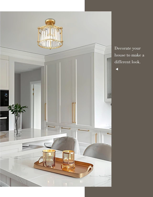 Alt view image 5 of 7 - Crystal Semi Flush Mount Chandelier, 11'' Gold Ceiling Light, Modern Flush Mount Light Fixture for Bedroom Kitchen Laundry Entryway, CL4832-1W-PG