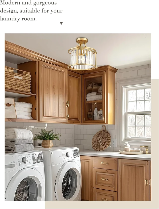 Alt view image 6 of 7 - Crystal Semi Flush Mount Chandelier, 11'' Gold Ceiling Light, Modern Flush Mount Light Fixture for Bedroom Kitchen Laundry Entryway, CL4832-1W-PG