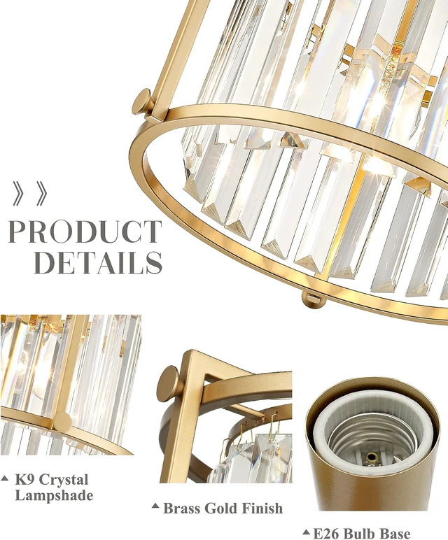 Alt view image 7 of 7 - Crystal Semi Flush Mount Chandelier, 11'' Gold Ceiling Light, Modern Flush Mount Light Fixture for Bedroom Kitchen Laundry Entryway, CL4832-1W-PG