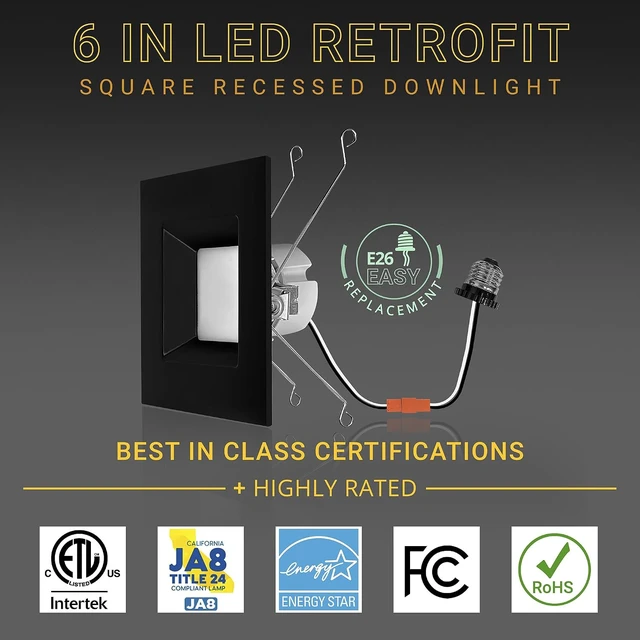Alt view image 3 of 7 - NUWATT 6 Inch Retrofit Square Black Recessed Lights, CCT 2700-5000K, 4 Pack