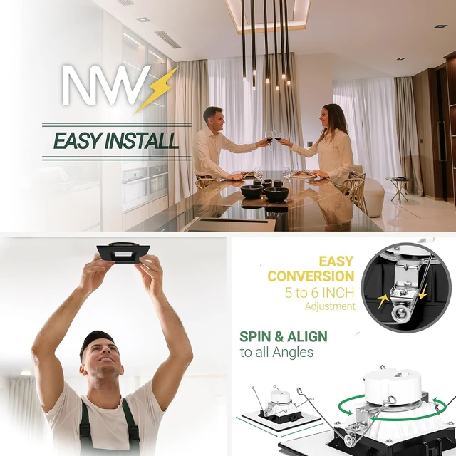 Alt view image 5 of 7 - NUWATT 6 Inch Retrofit Square Black Recessed Lights, CCT 2700-5000K, 4 Pack