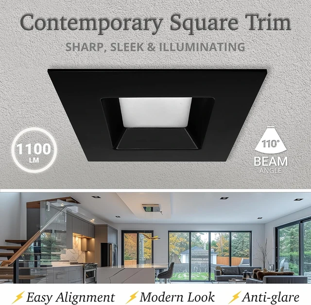 Alt view image 7 of 7 - NUWATT 6 Inch Retrofit Square Black Recessed Lights, CCT 2700-5000K, 4 Pack