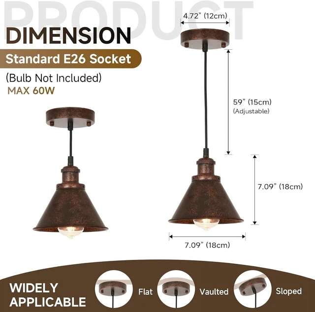 Alt view image 2 of 7 - TAKEGO Farmhouse Pendant Light, Rustic Copper Pendant Light Kitchen Island, Vintage Pendant Light Fixtures, Hanging Ceiling Lamp for Kitchen Island, Hallway, Dining Room