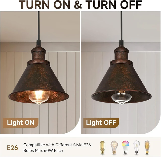 Alt view image 4 of 7 - TAKEGO Farmhouse Pendant Light, Rustic Copper Pendant Light Kitchen Island, Vintage Pendant Light Fixtures, Hanging Ceiling Lamp for Kitchen Island, Hallway, Dining Room