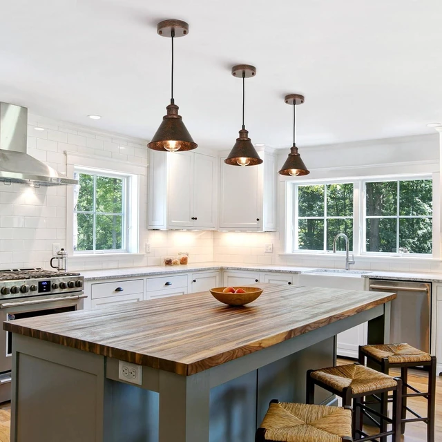 Alt view image 7 of 7 - TAKEGO Farmhouse Pendant Light, Rustic Copper Pendant Light Kitchen Island, Vintage Pendant Light Fixtures, Hanging Ceiling Lamp for Kitchen Island, Hallway, Dining Room