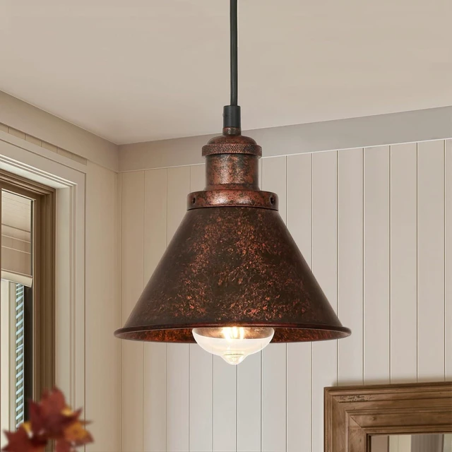 Alt view image 5 of 7 - TAKEGO Farmhouse Pendant Light, Rustic Copper Pendant Light Kitchen Island, Vintage Pendant Light Fixtures, Hanging Ceiling Lamp for Kitchen Island, Hallway, Dining Room