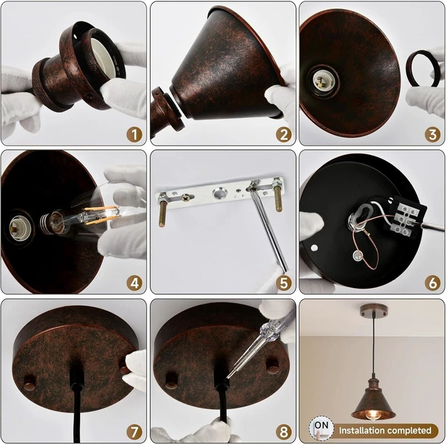 Alt view image 6 of 7 - TAKEGO Farmhouse Pendant Light, Rustic Copper Pendant Light Kitchen Island, Vintage Pendant Light Fixtures, Hanging Ceiling Lamp for Kitchen Island, Hallway, Dining Room