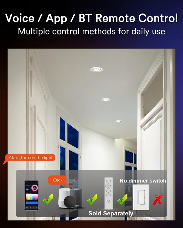 Alt view image 2 of 7 - Lumary Smart Gimbal Recessed Lighting 4 Inch, Color Changing 40° Tilt, ETL