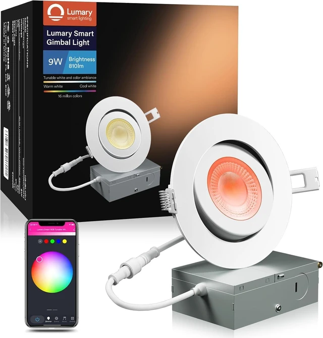 Main image of Lumary Smart Gimbal Recessed Lighting 4 Inch, Color Changing 40° Tilt, ETL