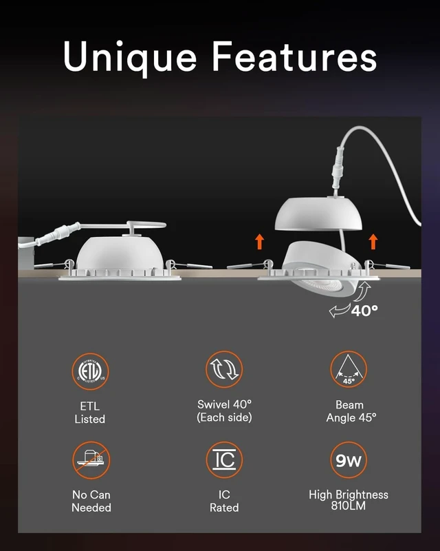 Alt view image 5 of 7 - Lumary Smart Gimbal Recessed Lighting 4 Inch, Color Changing 40° Tilt, ETL