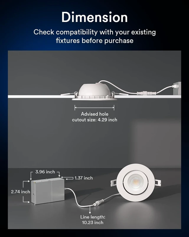 Alt view image 7 of 7 - Lumary Smart Gimbal Recessed Lighting 4 Inch, Color Changing 40° Tilt, ETL